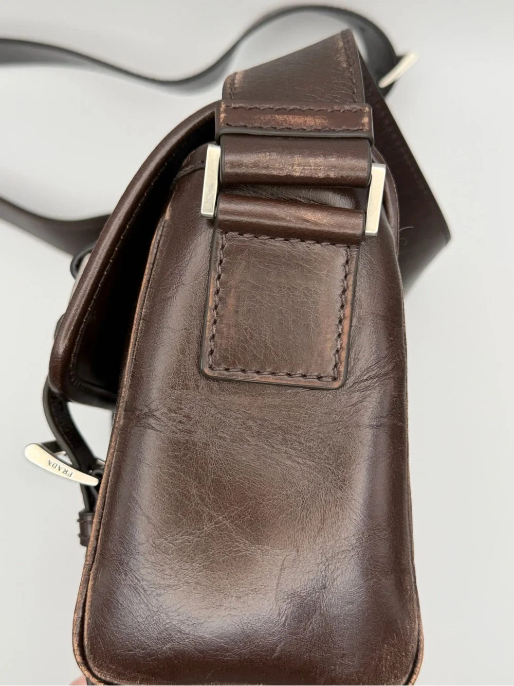 Prada Brown Leather Messenger Bag with Buckle Straps